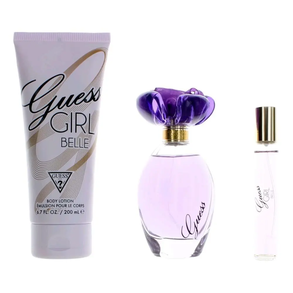 GUESS Girl Belle 3-Piece Fragrance Gift Set for Women, Body Care Kit with Flower-Cap Perfume and 6.7 oz Body Lotion, Scented