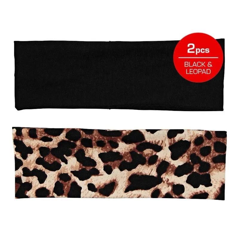 Solid Color & Cheetah Print, White & Black Hair bands (2 Pieces), Elastic Headbands, Workout Hairband, Casual Sporty Hair Bands for Women & Girls, Minimalist Headwear, Fashion Hair Accessories