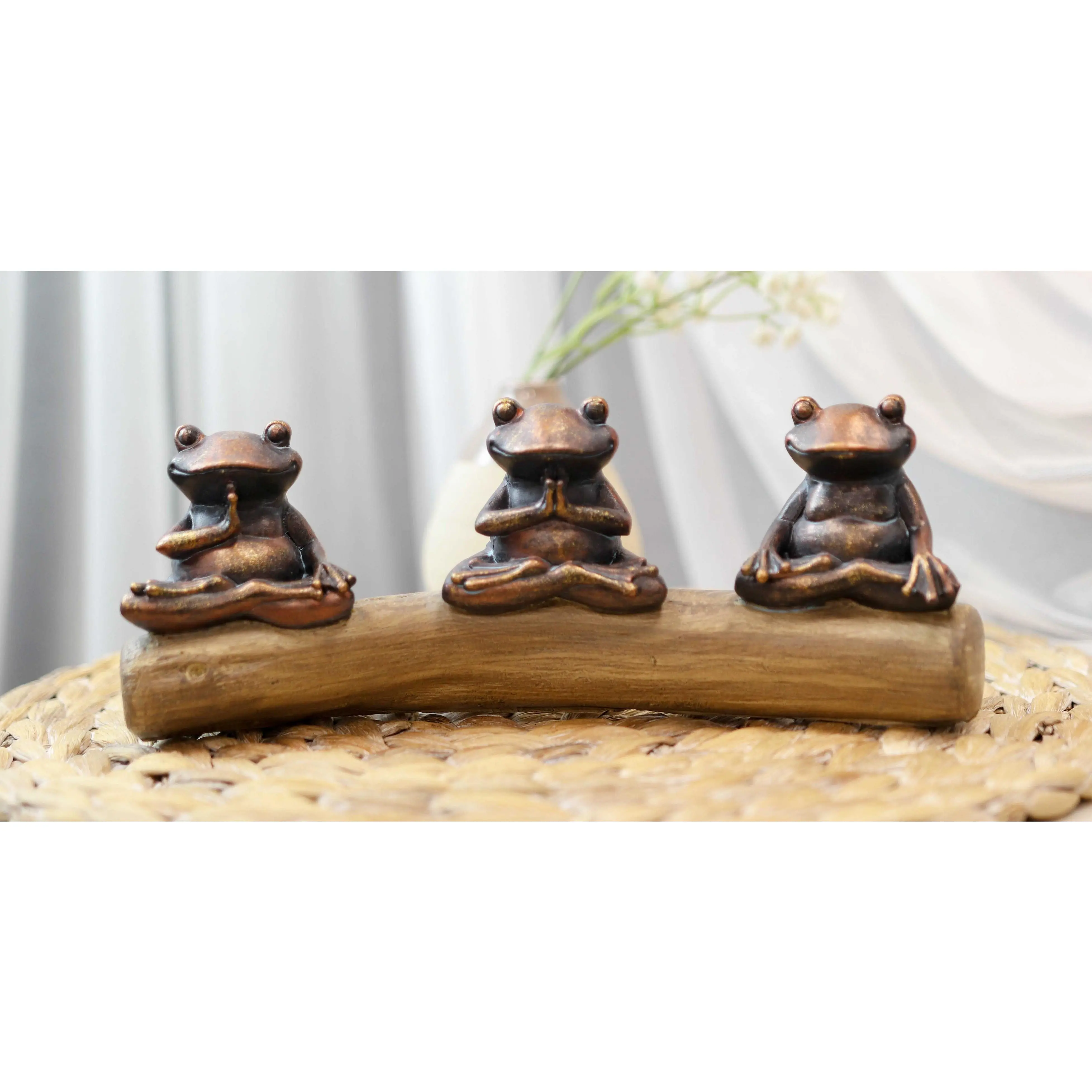 Zen Feng Shui Koan Of The Frog Meditating Buddha Yoga Frogs Trio On Log Statue