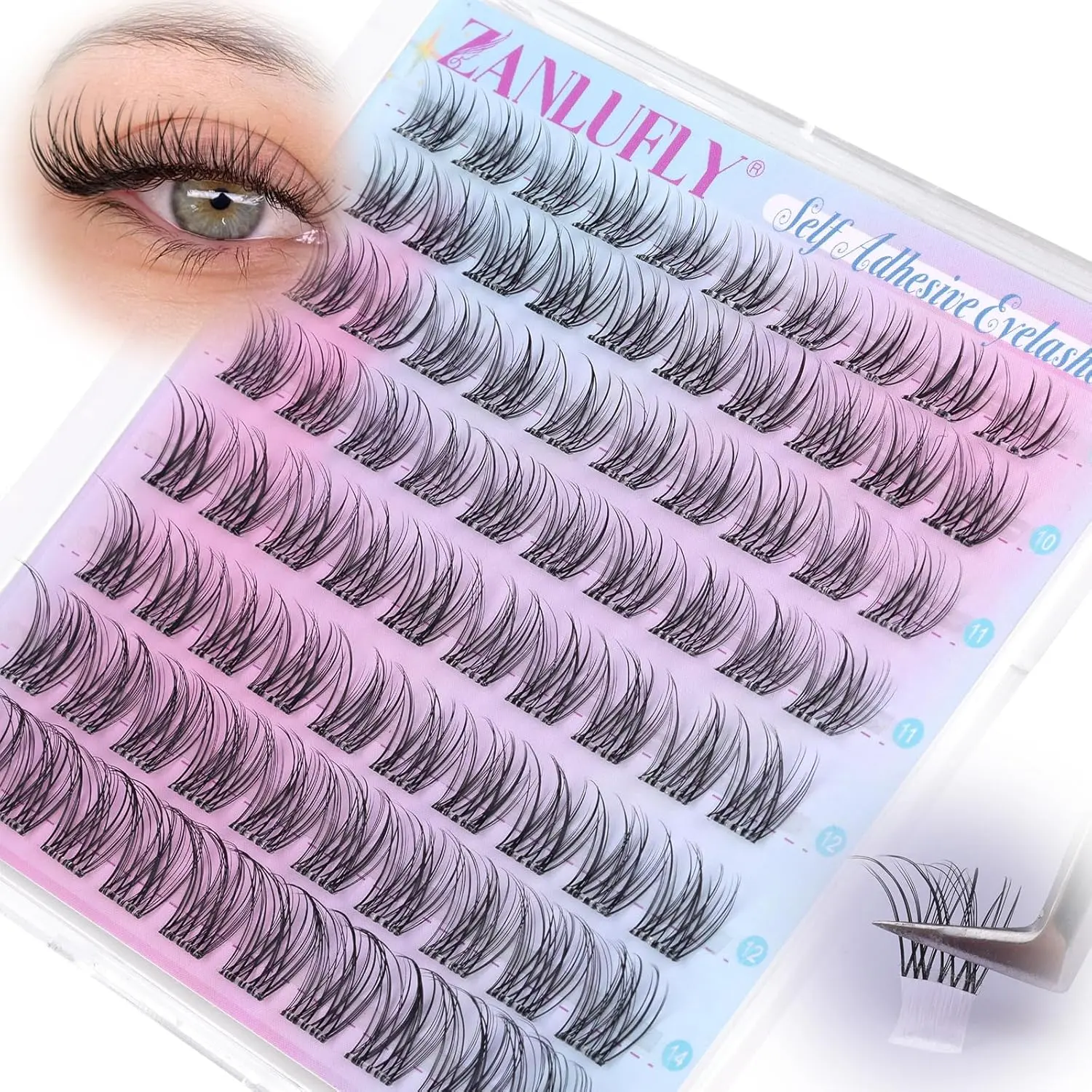 Self Adhesive Eyelashes Natural Self Adhesive Lash Clusters Wispy Pre glued Eyelash Clusters 9-16mm Thin Band No Glue Lashes DIY Cluster Lashes for Clean Girl Makeup by zanlufly