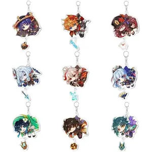 Game Genshin Impact Keychains Acrylic Figure School Bag Jewelry Keychian Metal Holder Key Ring For Children Girl Men Accessories