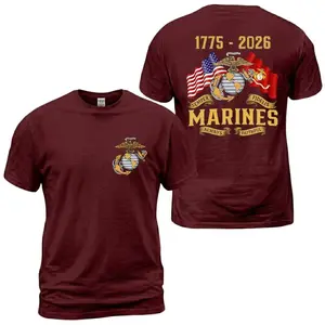 Marines 1775 2026 Semper Fidelis T-Shirt, USMC Eagle Globe Anchor Graphic Tee, American Flag Back Print With Front Chest Emblem, Always Faithful Military Veteran Outfit, Soft Cotton Tee Gift For Marines and Men