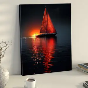 [2D Flat] 1pc 2D Flat, 1pc 2D Wooden Framed Canvas Painting, Sailboat with Red Sails at Sunset Art, Decorative Wall Art for Living Room, Bedroom, Great Choice for Those Who Love L 30x40cm/12x16inch f, 2D Flat, Perfect for Room Decor