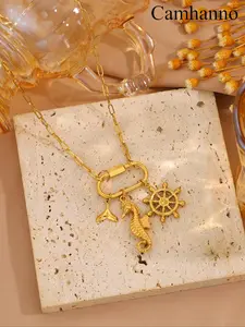 Luxury Stainless Steel Seahorse Necklace, Unisex Minimalist Jewelry, Durable Casual Accessory, Perfect Gift for All Seasons