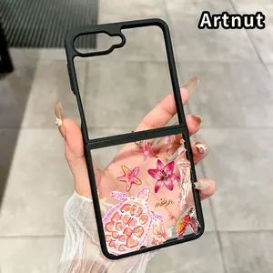 Marine Floral Fantasy Pattern Shockproof Folding Case for Z Flip 7/6/5/4, Central Axis Guard and Camera Protection Transparent Silicone TPU Phone Case