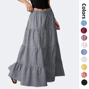 Womens Maxi Skirt Summer Casual Vacation Outfits Elastic High Waist Flared Ruffle Flowy Boho Long Skirts SwimWeek summervibes