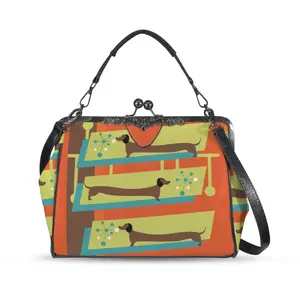 Mid Century Modern Doxie Weiner Dog Lover Retro Orange Kisslock Crossbody Purse