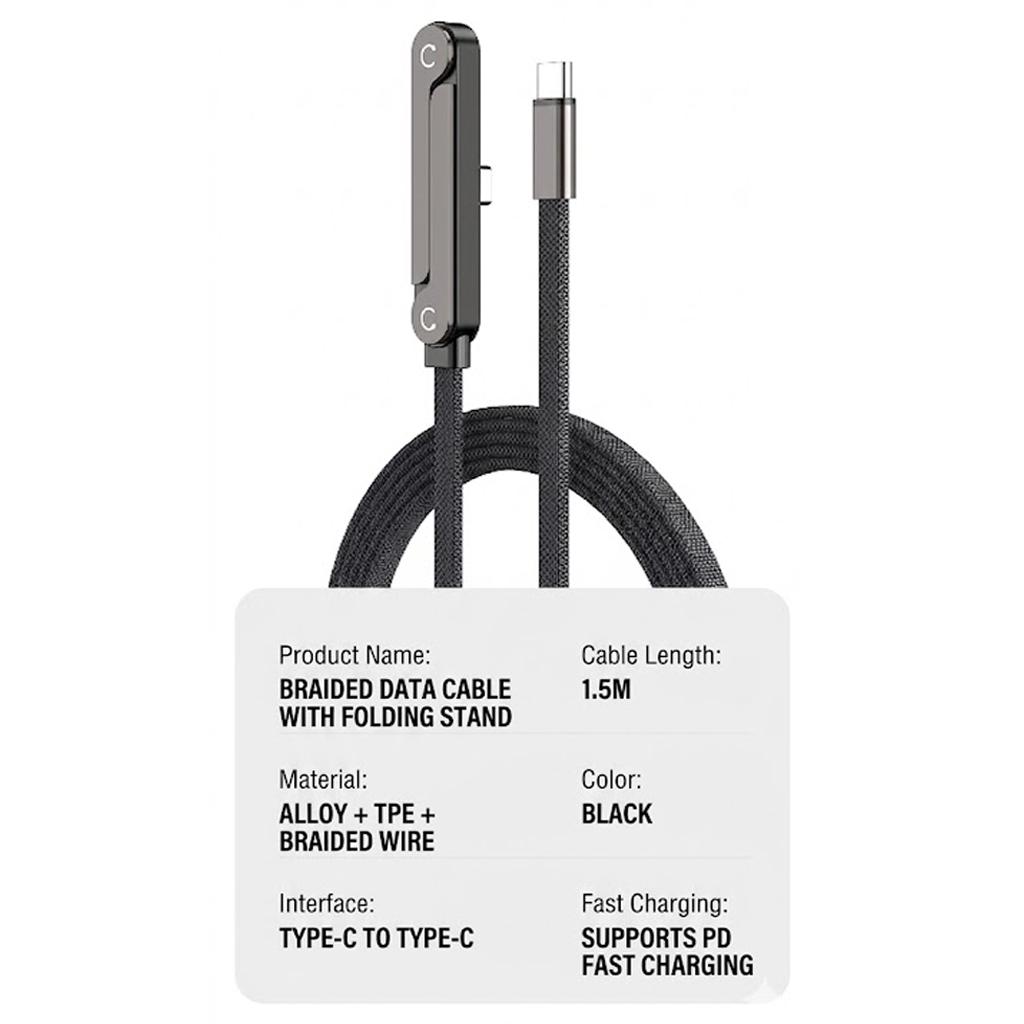 Invisible Stand Type-C Charger Cable, 240W Super Fast Charging 2-in-1 Charging Cord & Phone Holder for Gaming, Office, Car Travel – Black