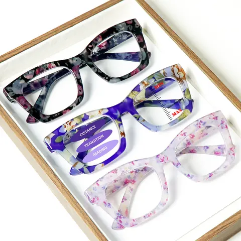3pcs Progressive Multifocal Blue Light Blocking Reading Glasses Stylish Retro Oprah-Inspired Print Women's Eyewear That Enhances Charm Oversized Frames Flatter Facial Contours Spring Hinges For Comfortable Everyday Wear