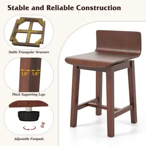 COSTWAY - Swivel Dining Chair Set of 2 with Low Back and Curved Seat-Walnut