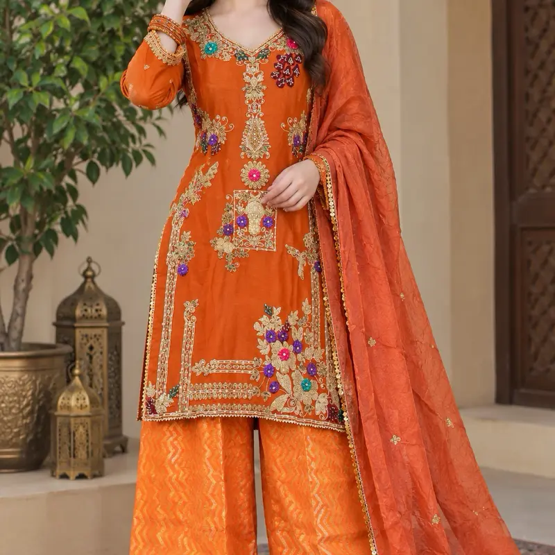 Women's Orange 3-Piece Suit, Versatile for Formal, Casual Occasions