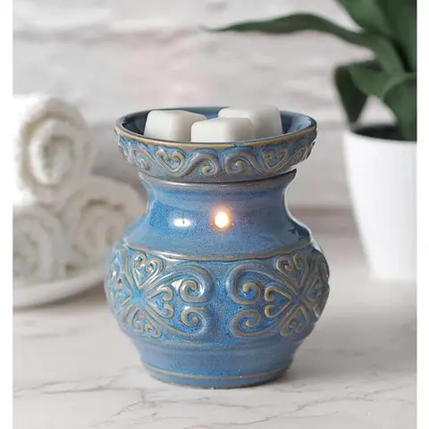 Blue Ceramic Electric Fragrance Warmer - 5 High, Compact Design for Wax Melts, Cubes, Essential Oils & Fragrance Oils, Safe & Efficient