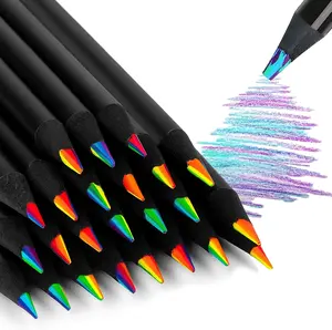 24 Rainbow Colored Pencils, Art Supplies Stocking Stuffers for , Drawing School Supplies Fun Pencils Teen Boy Girl Gifts Trendy Stuff, Birthday Party Favors, Black Wooden