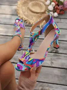 Women's Summer Elegant Low Heel Shoes, Textile Upper Material, Rubber Sole, All-Season Fashion Footwear, Random Pattern Design