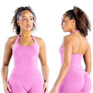 DENFY Impact Halter Top Women's Tank Tops Workout Sports Vest Seamless Yoga Backless Tanks Fitness Gym Sportswear