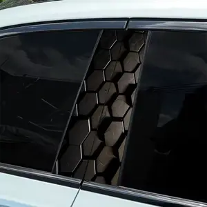 2-Piece honeycomb creative pattern design, smooth self-adhesive plastic B-pillar door stickers, durable vinyl protective film, suitable for external accessories, easy DIY installation, Side Decals