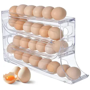 4 Tier Egg Holder for Refrigerator, 1 Count Clear Egg Organizer, Egg Storage Rack, Refrigerator Organizer, Kitchen Egg Holder, Stackable Fridge Organizer