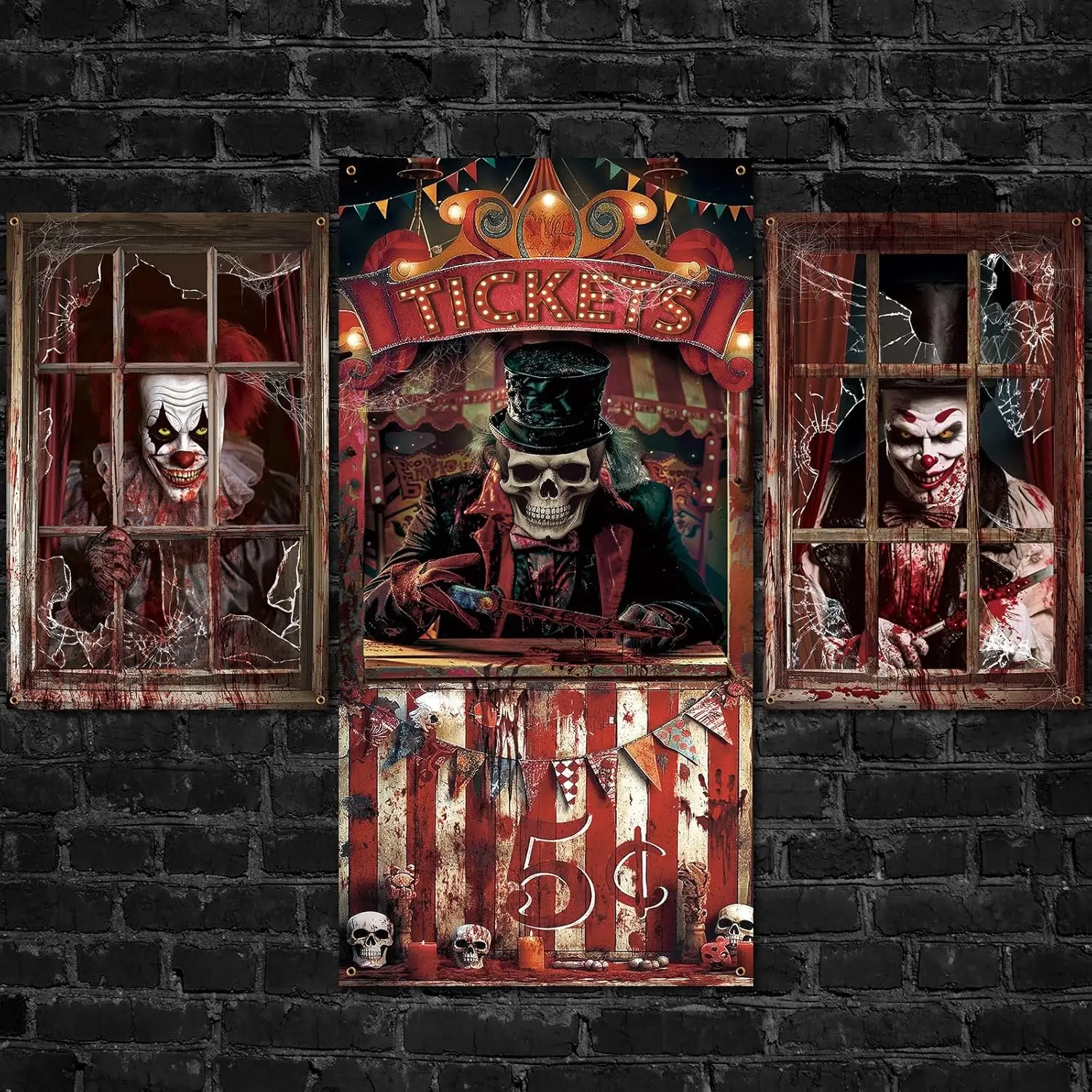 3/2-Piece Halloween Window & Door Cover Decoration Set, Spooky Female Ghost Curtains & Bloody Stain Door Poster, Reusable Polyester Halloween Home Decor Backdrop for Party Haunted House, 31x47in Banners Ornaments