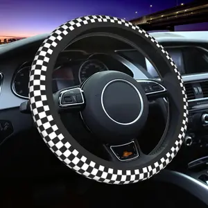Black White Racing Flag Steering Wheel Cover - Black and White Checkered Steering Wheel Car Accessories Universal 15 Inch Steering Wheel Cover Women Men Anti Slip Breathable Wheel Cover Protector