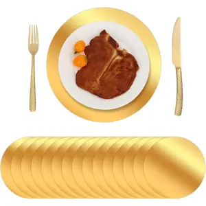 150 Pcs Gold Paper Placemat for Dinner Plates, 13" Round Disposable Place Mats Bulk Christmas Wedding Birthday Party Foil Paper Table Mats Decorative