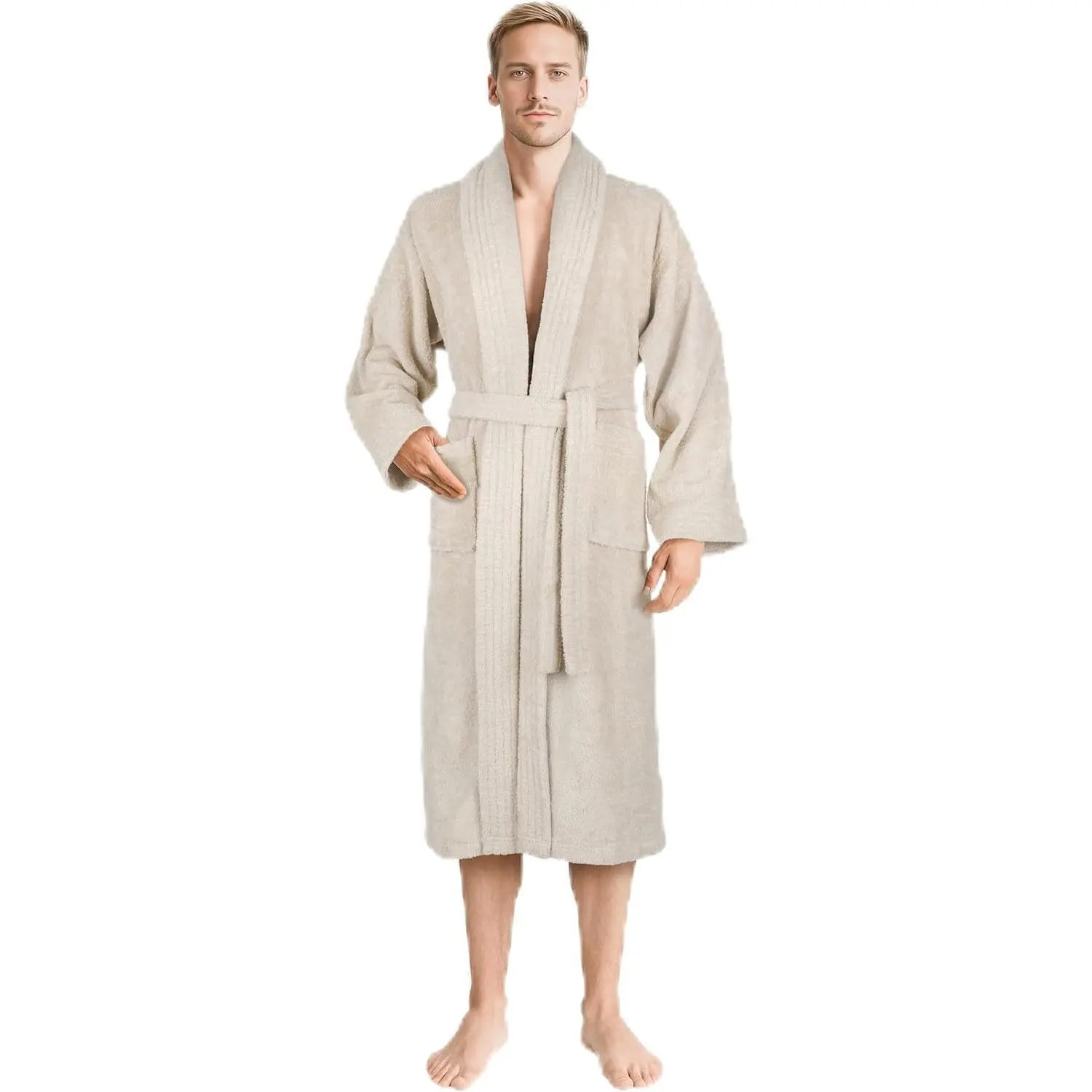 Men's 100% Cotton Terry Bathrobe - Elegant Menswear Loungewear, Soft, Absorbent, Quick-Dry Turkish Robe