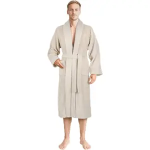 Soft Linen Men’s 100% Cotton Terry Bathrobe – Soft, Absorbent, Quick Dry Turkish Robe for Men