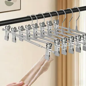 Pants Hangers with Clips for Women 24 Pack, 12Inch Adjustable Heavy Duty Skirt Hangers, Space Saving Non-Slip Shorts Jeans Trousers Clothes Hangers, Black