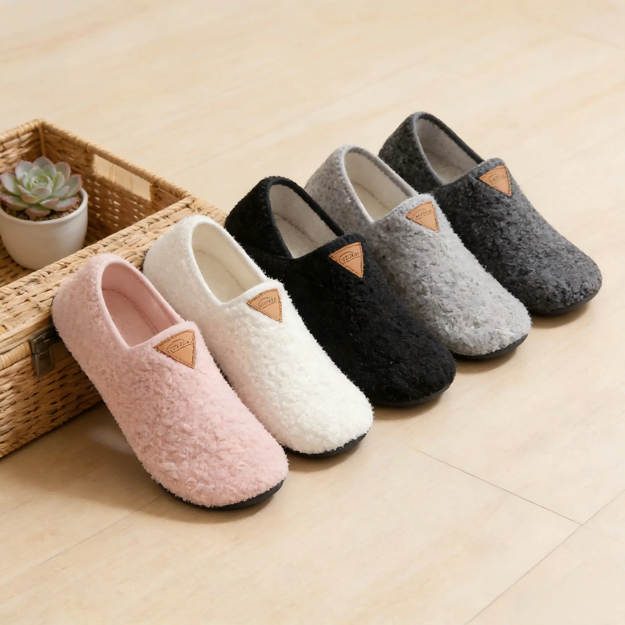 Unisex Slip On Slippers, Plain Fleece Cotton Ankle Footwear, Lightweight Warm Home Shoes with Non-Slip Sole for Indoor Use, Women, Casual Slip-On