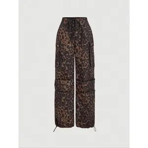 Women's leopard print work pants, loose straight leg, all season casual sports style, suitable for daily wear and holiday wearRAIMENTRY