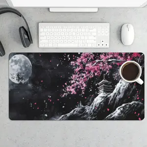 Cherry Blossom Landscape Mouse Pad with Full Moon Design for Gaming & Office Use Enhances Elegance Smooth Mouse Movements Perfect for All Needs