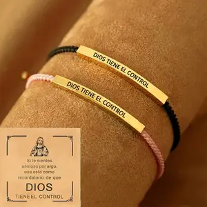 Inspire Bracelet "GOD IS IN CONTROL/DIOS TIENE EL CONTROL", Simple Inspirational Gift, Inspire Bracelet, Adjustable Unisex Braided Christian Bracelet with Motivational Message Card Gift for Men & Women, Her & Him BFF BF GF, Religious Gift