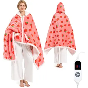 Wearable Heated Blanket Hoodie for Women, Christmas Birthday Gift for Wife, Electric Throw Blanket with Pocket, Heated Shawl Wraps Poncho for Mom, 3 Heat Levels & Timer, ETL Safe, Strawberry Red