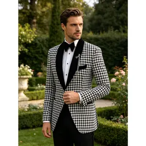 Luxury Houndstooth Tuxedo Set for Weddings & Galas, 3-Piece with Shirt