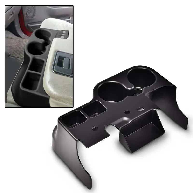 CROSSDESIGN Plastic Car Console Organizer with Cup Holders, Snap-Fit Mount Pad & 1 Pad Replacement, Truck Accessory for 1999-2001 Ford F-250-F-550 Super Duty, Textured Surface, Snaps Into Place, Aligns with Factory Holes, Easy to Maintain & Clean
