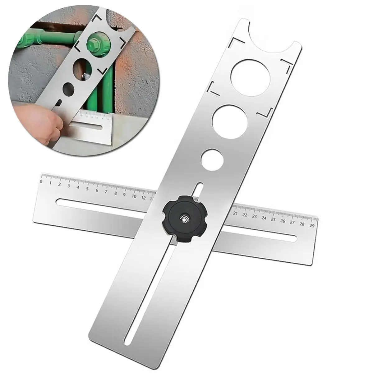 Ceramic Tile Hole Locator, Adjustable Universal Tile Marble Glass Ceramic Floor Drilling Hole Tools Hole Opener Locator Position Ruler Puncher Adjustable Scale Caliper Integration Measuring Ruler