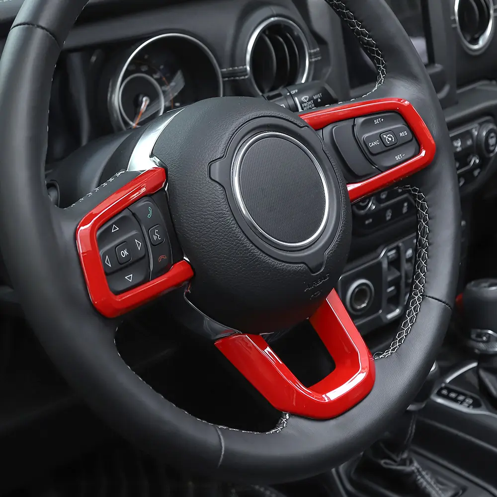 Automotive Car Steering Wheel Insert Accessories - UV-Protected, Adhesive Back Polyurethane ABS Decoration, Custom Fit for 2018+ Jeep Wrangler JL & Gladiator JT with DIY Stick-On Install