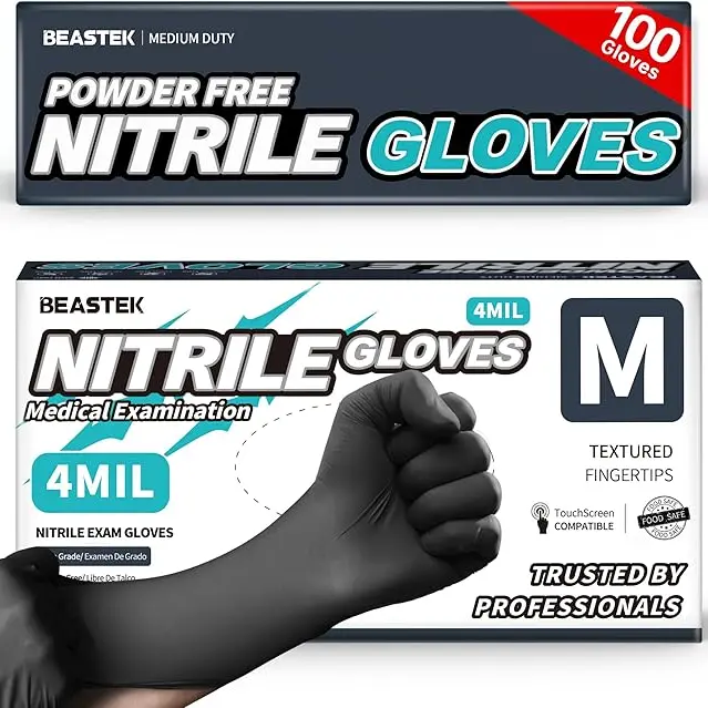 Large Black Disposable Nitrile Cleaning Gloves, 4 Mil Thick Latex-Free Powder-Free (100 Count) - Hand Protection with Smooth Comfort, Food-Safe for Kitchen Cooking, Home Cleaning, Medical Supplies Box