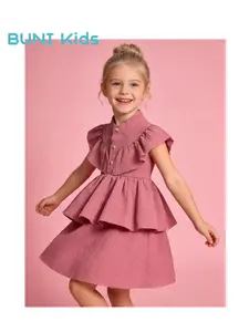 BUNI Kids Toddler Girls 1-8Y Dusty Pink Tiered Ruffle Dress, Mandarin Collar Button-Down Sundress, Casual Chic Outfit for Daily Play, School, Preschool, Birthday Party, Family Photos, Casual Outings & Special Occasions