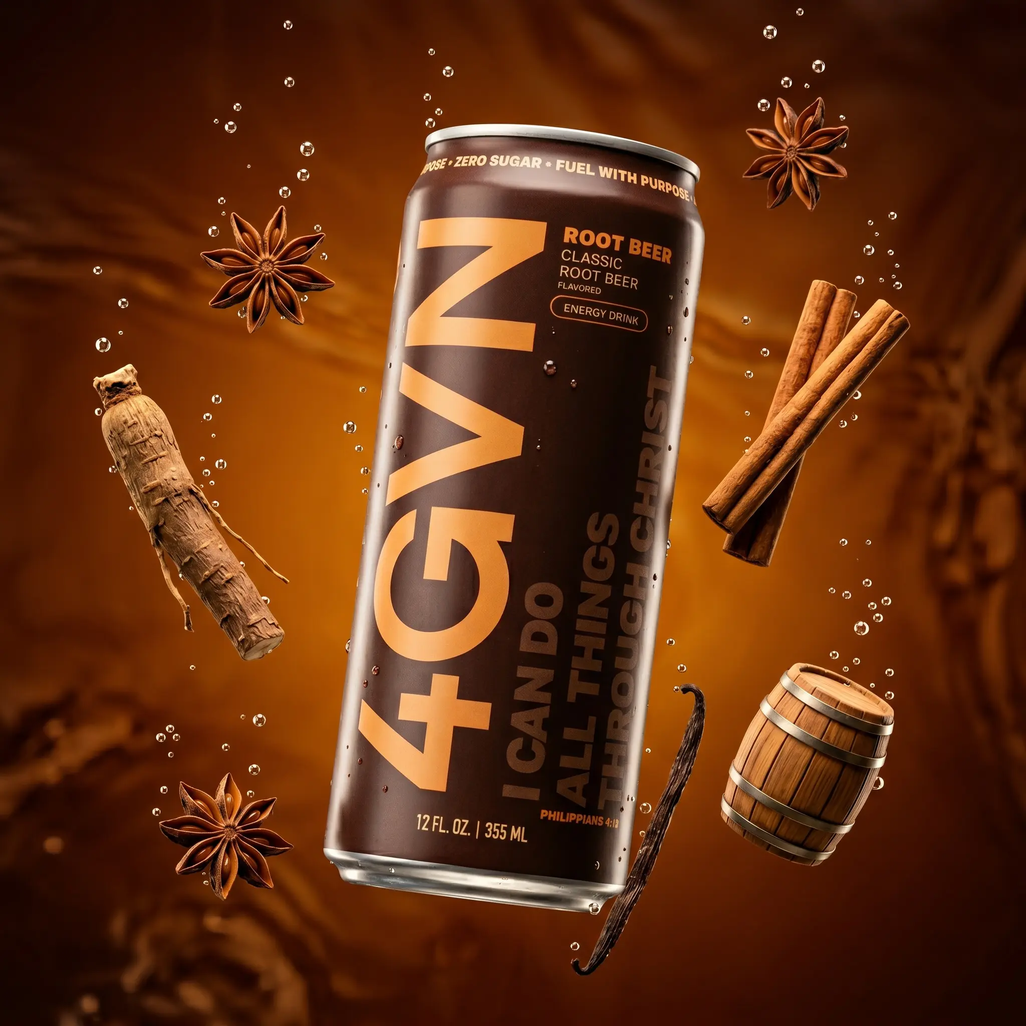 4GVN Soda Root Beer Sports Energy Drink - 0 Sugar, 200mg Caffeine, Carbonated Beverage for Active Individuals