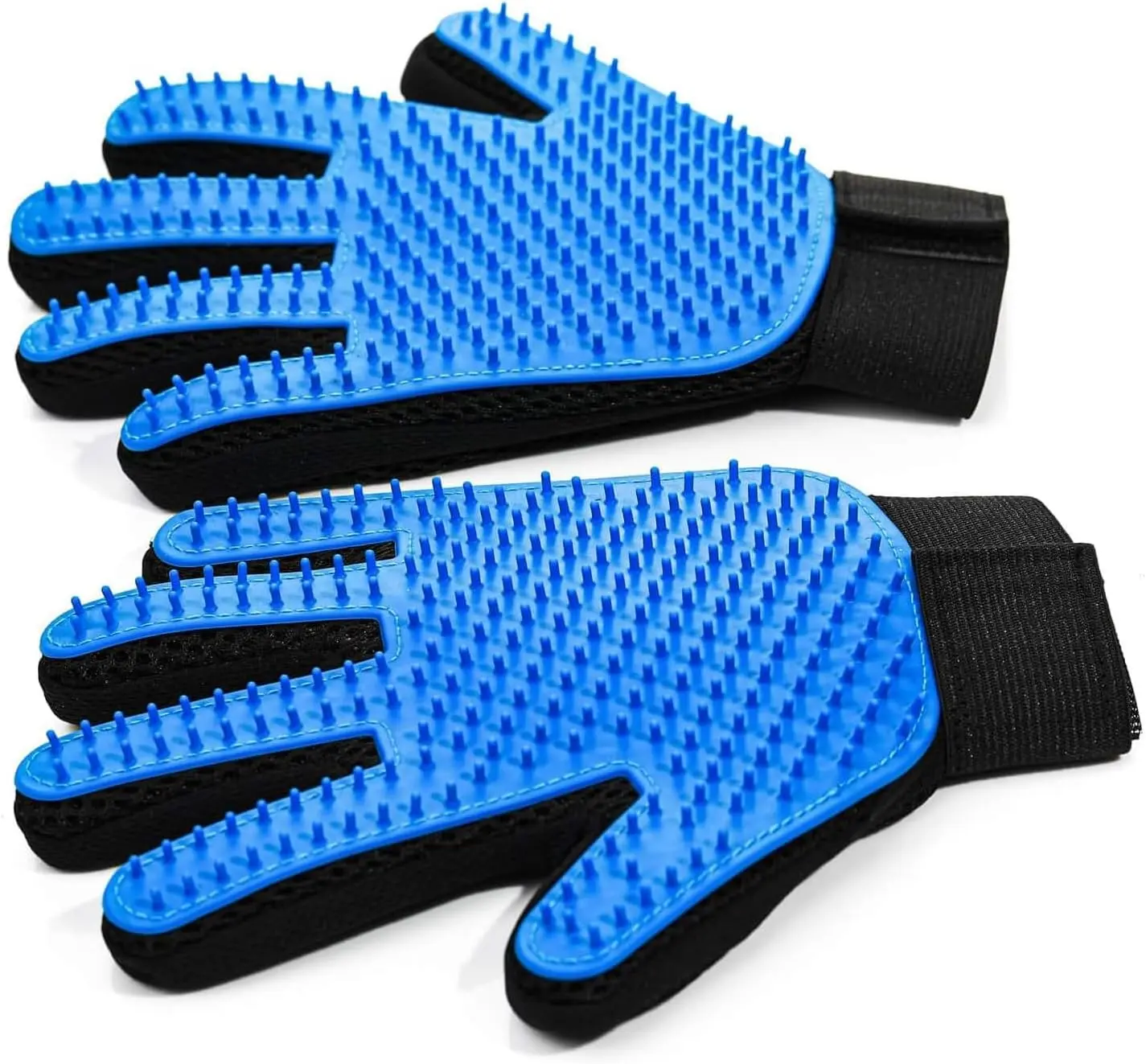 Pet Hair Removal Glove for Dogs & Cats, 2-Pack Blue | 2-in-1 deshedding brush and massage mitt for shedding control, bathing and washing, safe for short or long hair pets