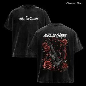 Alice In Chains Washed Tee – Vintage Washed Heavy Cotton Oversize Unisex Shirt Retro Grunge Rock Alternative Metal Y2K Streetwear Graphic Top, Double Printed 90s Record Edition, Rock Music Lover Concert Tour Merch Fan Gift Apparel