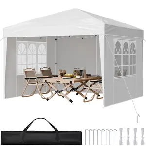 VEVOR Pop Up Canopy, 10x 10 FT Instant Canopy Portable Gazebo with 3 Sidewalls 2 Ventilated Windows, Height Adjustable Pop-Up Outdoor Shelter Tent for Events, Patio, Backyard, Party, Parking