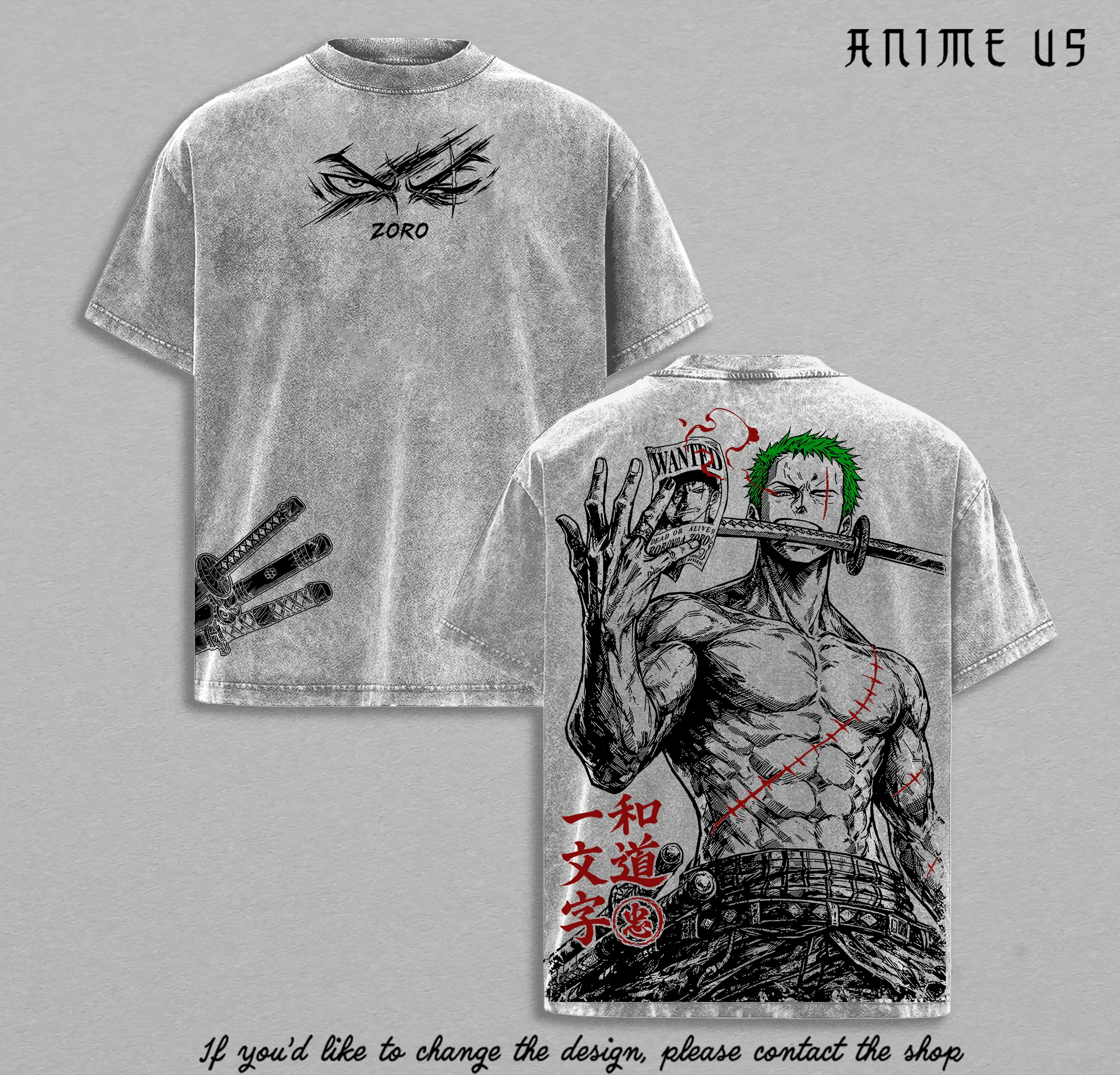 Roronoa Zoro One Piece Anime Three Sword Style Pirate Hunter Vintage Washed Oversized Graphic Tee Katana Warrior Streetwear Shirt
