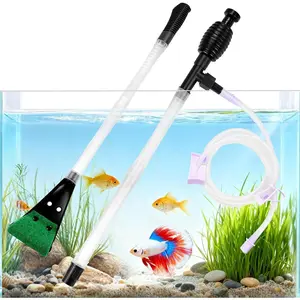 Fish Tank Cleaner Gravel Vacuum for Aquarium Water Changer Aquarium Siphon with Double Sided Sponge Brush Algae Scraper Fish Tank Cleaning Kit for Cleaning Gravel & Sand (Black)