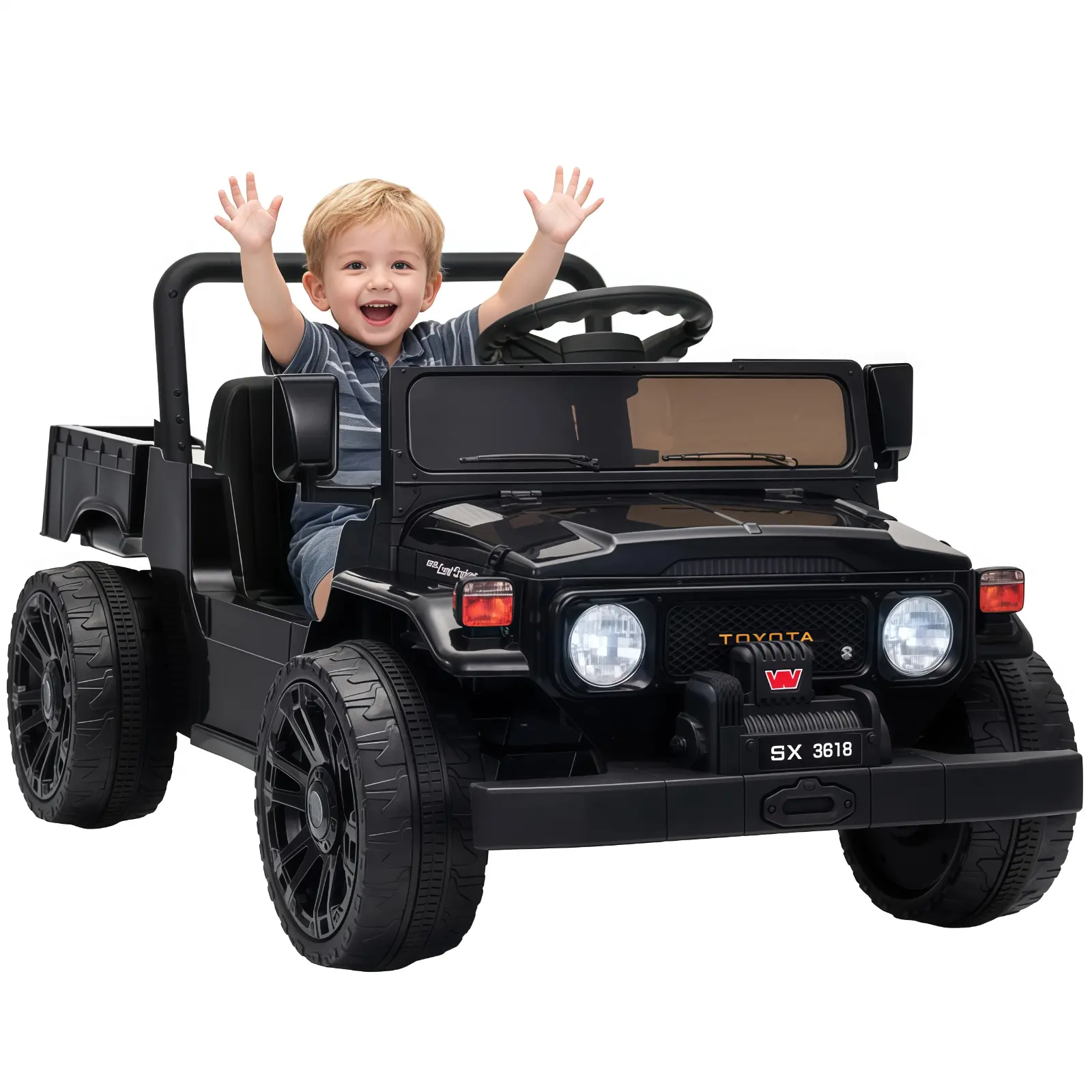 Garvee Toyota Licensed 12V Ride-On Pickup Truck for Kids – Battery Powered Electric Car with Remote Control, LED Lights, Suspension, Truck Bed Storage, Safety Belt – Toddlers & Big Kids
