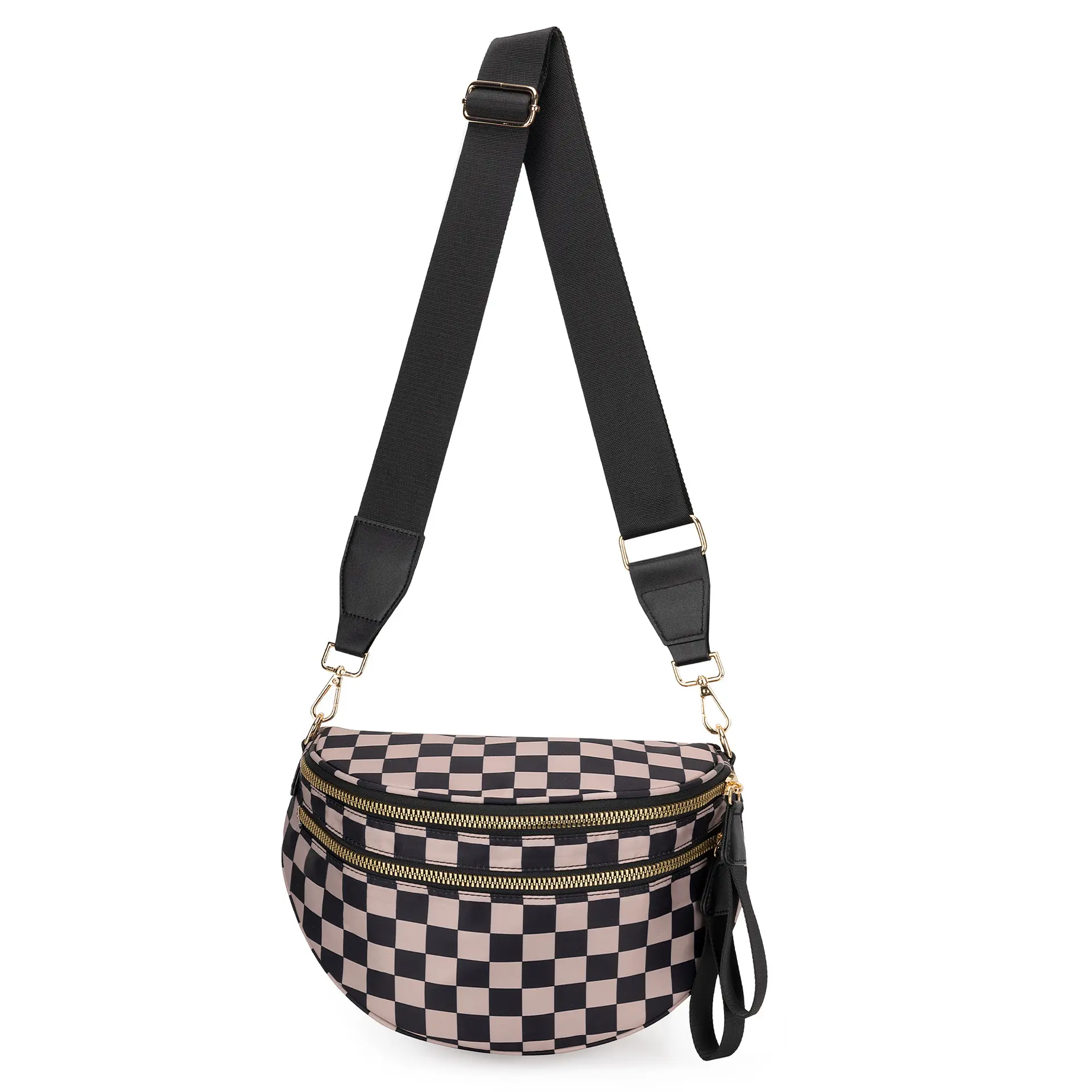 Checkered Athletic Saddle Bag, Women's Lightweight Nylon Sling, Plus-Size Friendly Workout Fanny Pack with Secure Zipper and Adjustable Strap, Casual Bum Bag, With Pouch, Crossbody Bags For Women