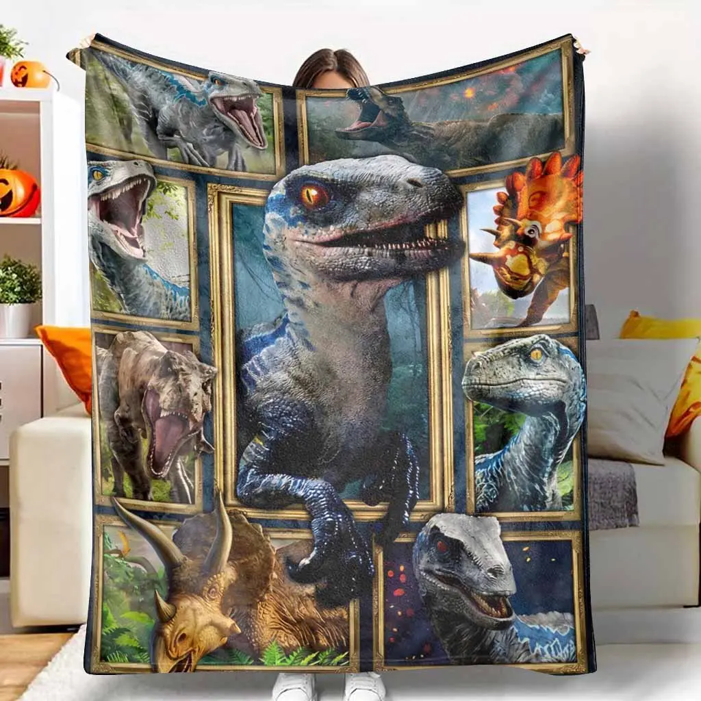 Jurassic Park Dinosaur Design Flannel Fleece Blanket - Velociraptor & Roaring Tyrannosaurus Rex Graphic, Plush Soft Cozy Warm Lightweight, for Couch Bed, Birthday Holiday Gift for Teens, Jurassic World Dinosaur Graphic Blankets, Dinosaur Design Blankets