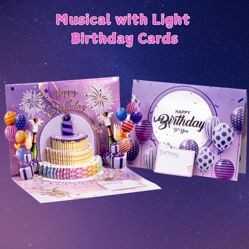 Musical 3D Pop-Up Birthday Card with Lights & Fireworks Cake – Sings 'Happy Birthday', Includes DIY Age Numbers + Envelopes | Perfect Gift for Women, Men, Mom, Dad, Kids & Teens