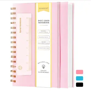 Dot Grid Spiral Notebook A5 Spiral Bullet Dotted Journal 160 Pages Thick Dot Paper Notebooks Plastic Hardcover Spiral Notebook 5x7 Wire Bound Notebooks for Note Taking School Office Supplies,Pink