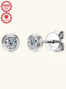 925 Sterling Silver Fashion Synthetic Moissanite Decor Stud Earrings, Fashion Jewelry for Party, Daily Clothing Decor, Trendy All-match & Exquisite Jewelry for Gift